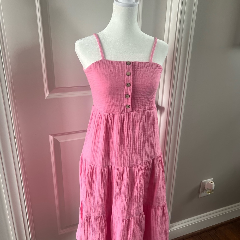 Forever 21 Kids Pink muslin maxi Dress with buttons - girls 11/12